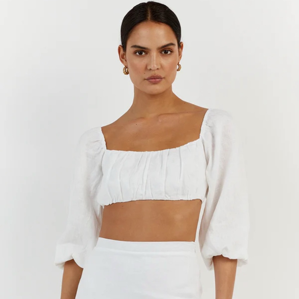 Dissh Lilah linen sleeved crop top NWT size US 8